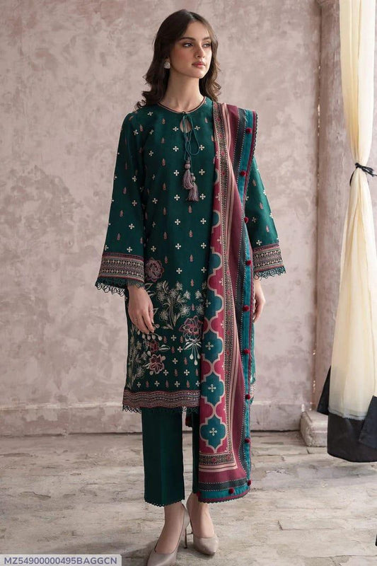 3 Pcs Women's Unstitched Embroidered Suit