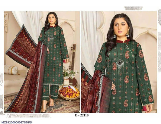 3 Pcs Women's Unstitched Cotton Printed Suit