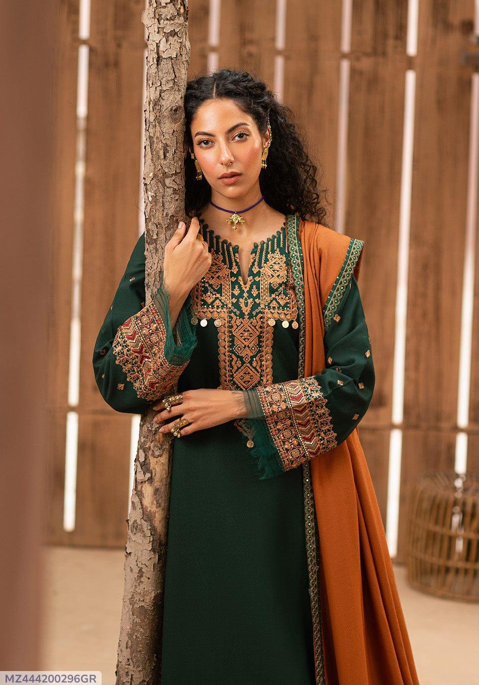 3 Pcs Women's Unstitched Embroidered Suit