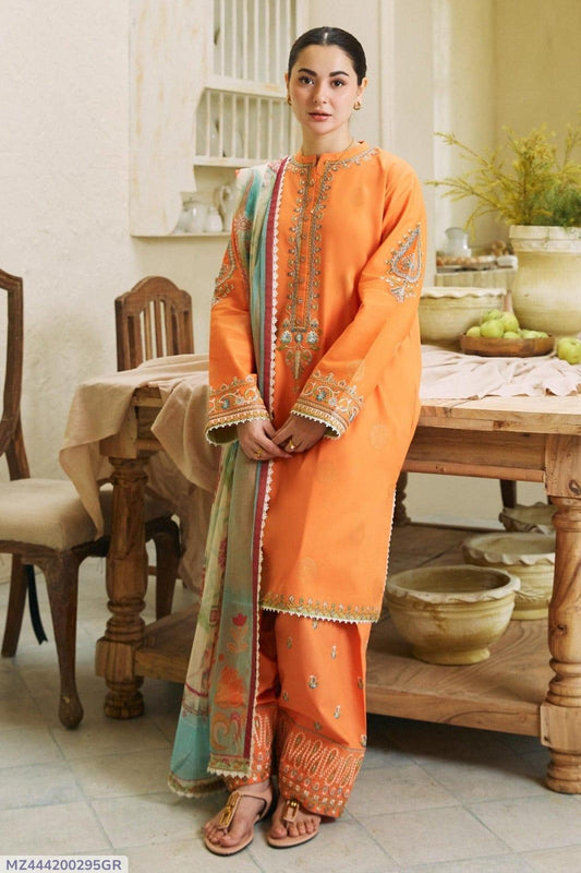 3 Pcs Women's Unstitched Embroidered Suit