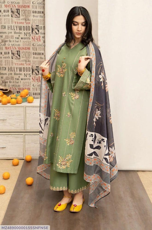 3 Pcs Women's Unstitched Embroidered Suit